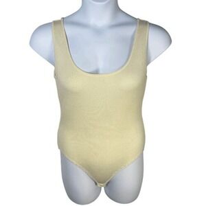 Donna Karan Ivory Scoop Neck Bodysuit‎ Vintage Deadstock Stretch Fabric Size L
